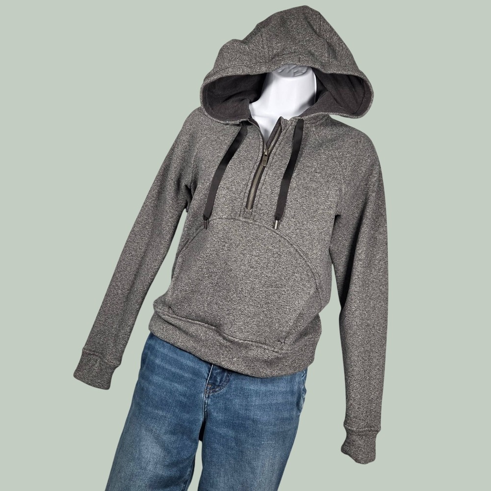 Lululemon Women 4 Catch a Moment Hoodie Heather Speckled Black 1/2 Zip W3CGQS